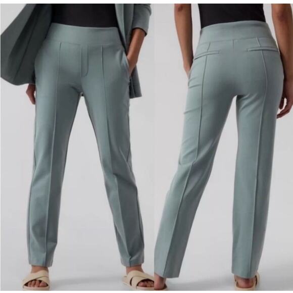 ATHLETA Eastbound Straight Pant Sz 12 Work Stretch Tencel Sage Green Zip Pockets - Picture 1 of 16